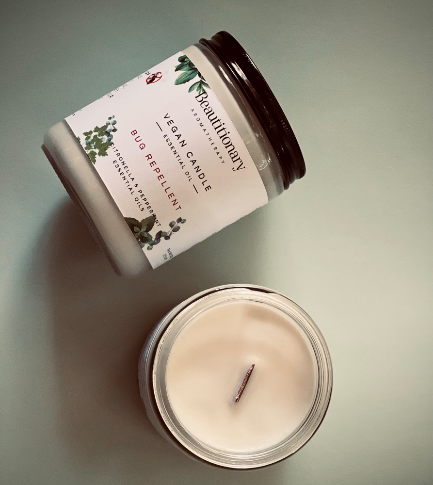 citronella and peppermint candle, a bug repellent candle for indoor or outdoor